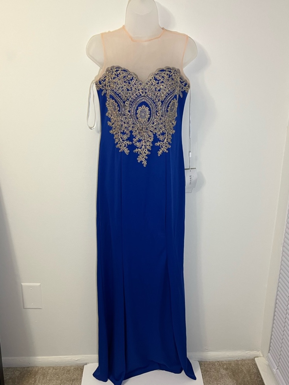 Royal Blue Evening Gown with Gold Embroidery Size Large